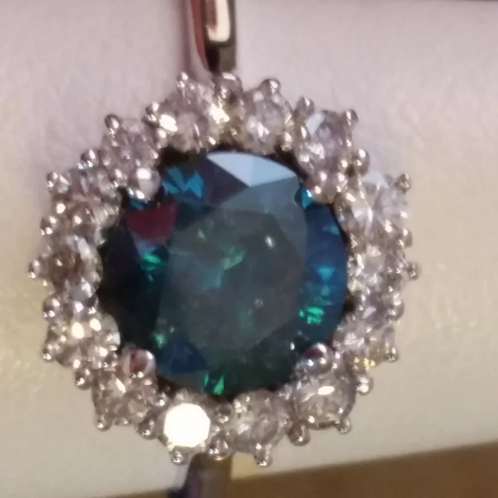 1.70 Ct Enhanced Blue Diamond Ring Halo Size 7 14K White Gold - Picture 5 of 8
